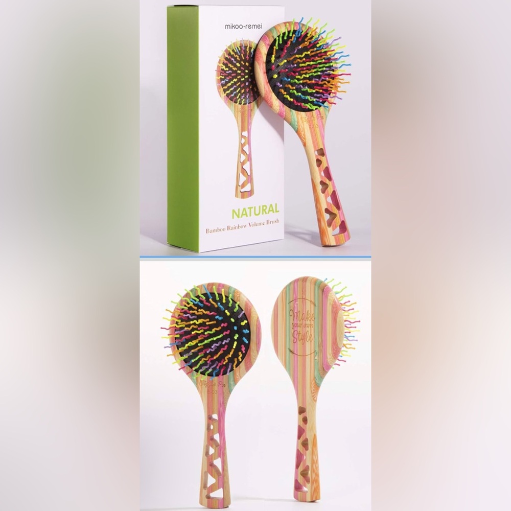 Bamboo Rainbow Hair Brush for   growth and healthy hair